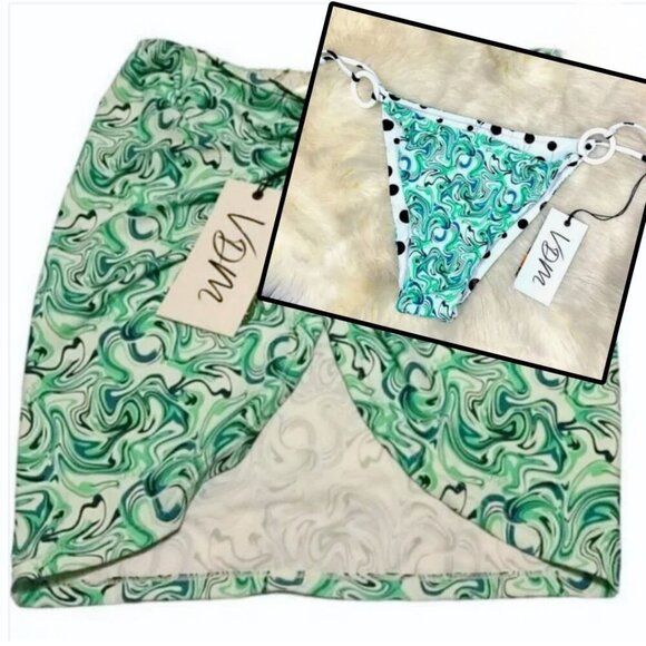 VDM Ziggy Mint Marble Bottoms & Skirt ✦ Reversible Dot ✦ Tie-Side Bikini Coverup - Picture 3 of 10